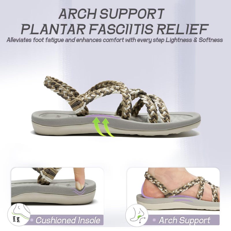 MEGNYA Comfortable Outdoor Shoes for Womens, Arch Support Slide Sandals with Adjustable Straps, Soft Walking Sandals with Rubber Sole for Hiking Travel Beach Yellow Brown Size 9 - Image 3